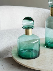 Libra Interiors Teal Jorum Collection Glass Bottle Wide with Lid Brass Detail - Image 1 of 5
