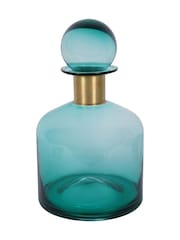 Libra Interiors Teal Jorum Collection Glass Bottle Wide with Lid Brass Detail - Image 4 of 5