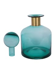 Libra Interiors Teal Jorum Collection Glass Bottle Wide with Lid Brass Detail - Image 5 of 5