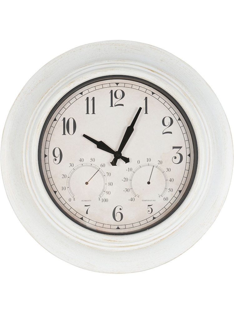 Libra Interiors Antique White Outdoor Metal Clock with Temperature and Humidity 53.3cm - Image 2 of 6
