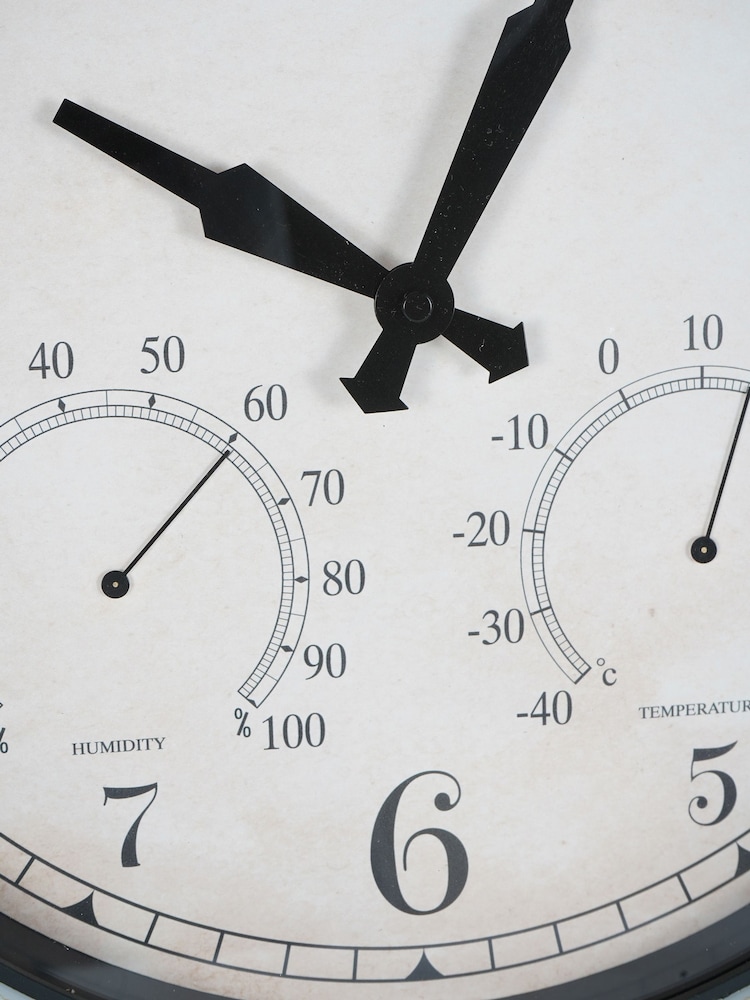 Libra Interiors Antique White Outdoor Metal Clock with Temperature and Humidity 53.3cm - Image 6 of 6