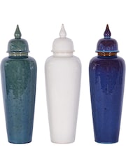 Libra Interiors Blue Mediterranean Ginger Jar Reactive Glazed Ceramic Blue Vase - Image 3 of 5