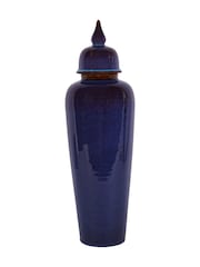 Libra Interiors Blue Mediterranean Ginger Jar Reactive Glazed Ceramic Blue Vase - Image 4 of 5