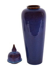 Libra Interiors Blue Mediterranean Ginger Jar Reactive Glazed Ceramic Blue Vase - Image 5 of 5