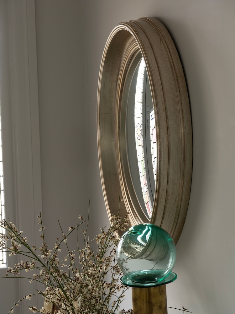 Libra Interiors Country Silver Fen Round Convex Small Mirror - Image 2 of 6