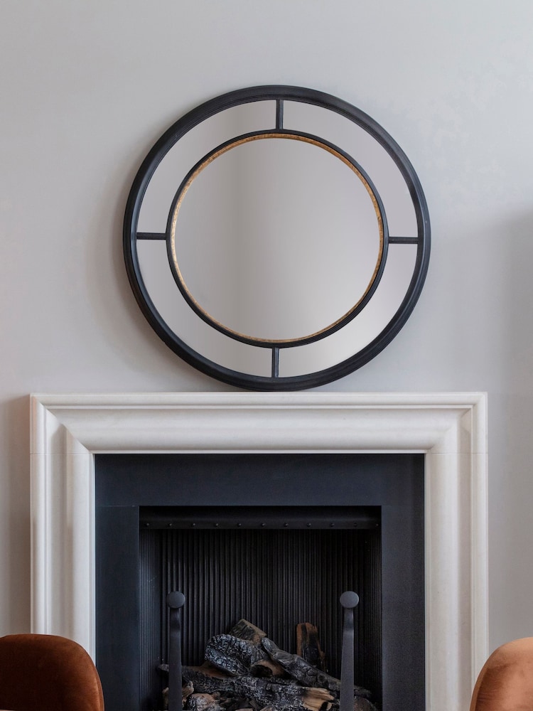 Libra Interiors Rusty Black with Gold Adelaide Antique  Frame Round Mirror - Image 1 of 6