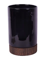 Libra Interiors Black Noir Glass Votive Vase with Wooden Base 31.5cm - Image 2 of 5