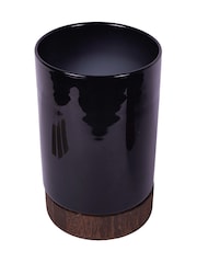 Libra Interiors Black Noir Glass Votive Vase with Wooden Base 31.5cm - Image 3 of 5