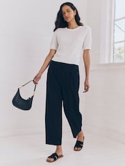 White Knitted Textured Crew Neck Short Sleeve Top - Image 2 of 9