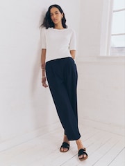 White Knitted Textured Crew Neck Short Sleeve Top - Image 3 of 9