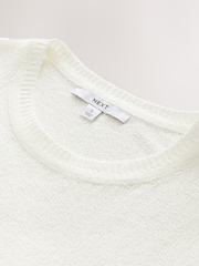 White Knitted Textured Crew Neck Short Sleeve Top - Image 9 of 9