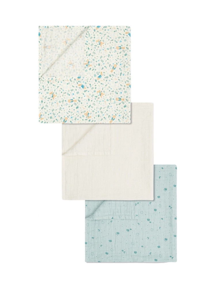 Mori 3 Pack Blue Peter Rabbit 100% Cotton Muslin Blankets - Image 1 of 2