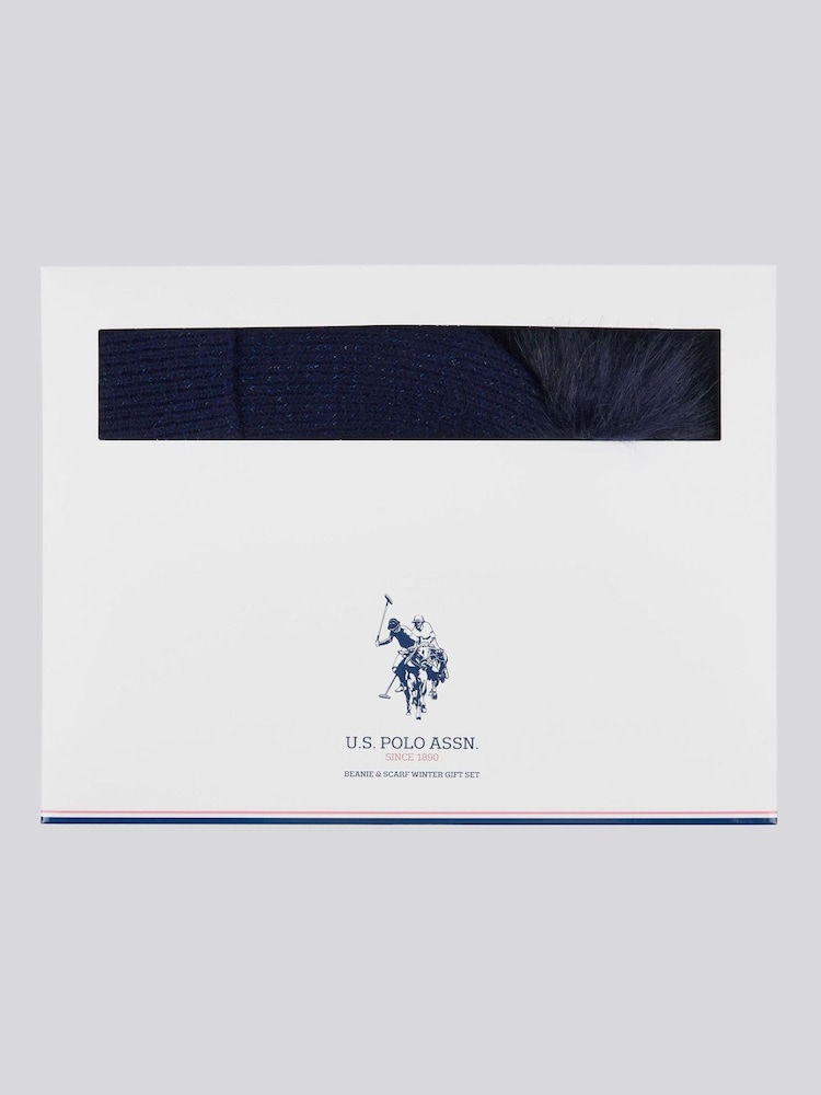 U.S. Polo Assn. White Metallic Cable Winter Womens Beanie and Scarf Set - Image 1 of 4