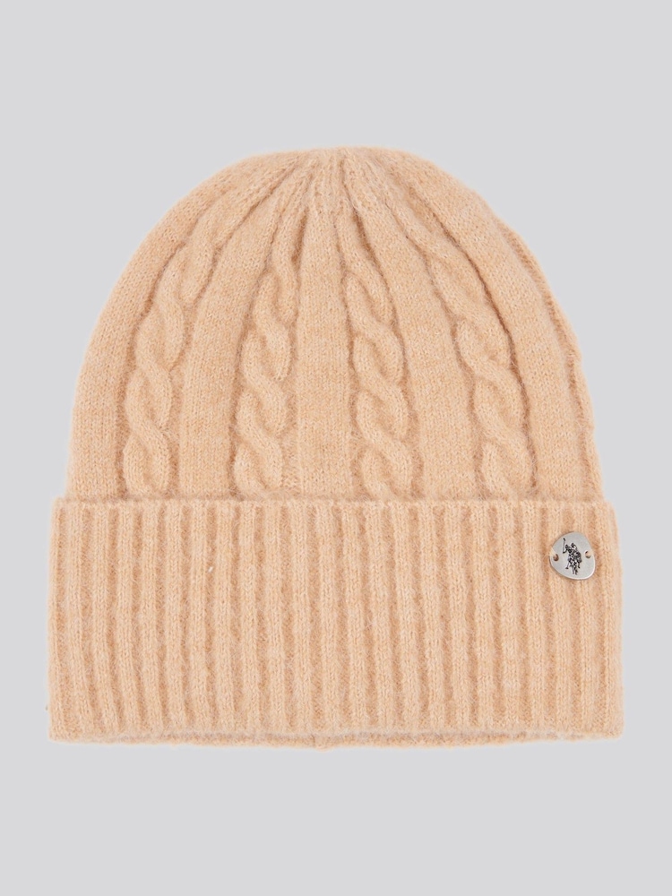 U.S. Polo Assn. Natural Womens Signature Cable Knit Beanie, Gloves and Scarf Set - Image 2 of 5