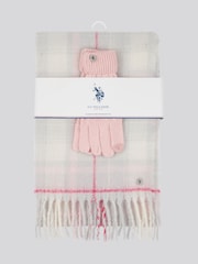U.S. Polo Assn. Grey Womens Cable Gloves and Check Scarf Box Set - Image 1 of 3