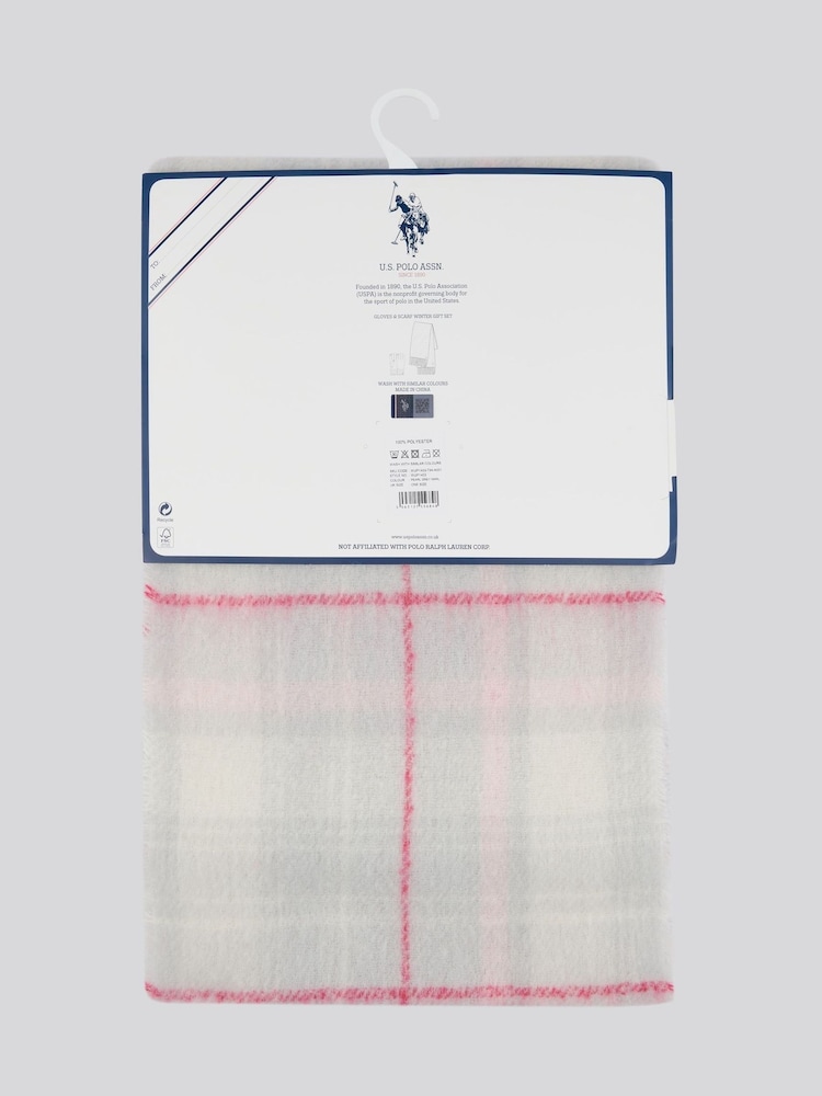 U.S. Polo Assn. Grey Womens Cable Gloves and Check Scarf Box Set - Image 2 of 3