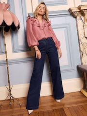 Love & Roses Indigo Blue Extended Tab Tailored Wide Leg Jeans - Image 1 of 4