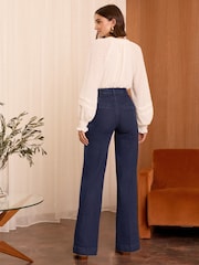 Love & Roses Indigo Blue Extended Tab Tailored Wide Leg Jeans - Image 4 of 4