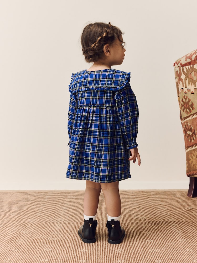Cobalt Blue Check Long Sleeve Collar Dress (3mths-8yrs) - Image 2 of 8