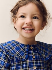 Cobalt Blue Check Long Sleeve Collar Dress (3mths-8yrs) - Image 3 of 8