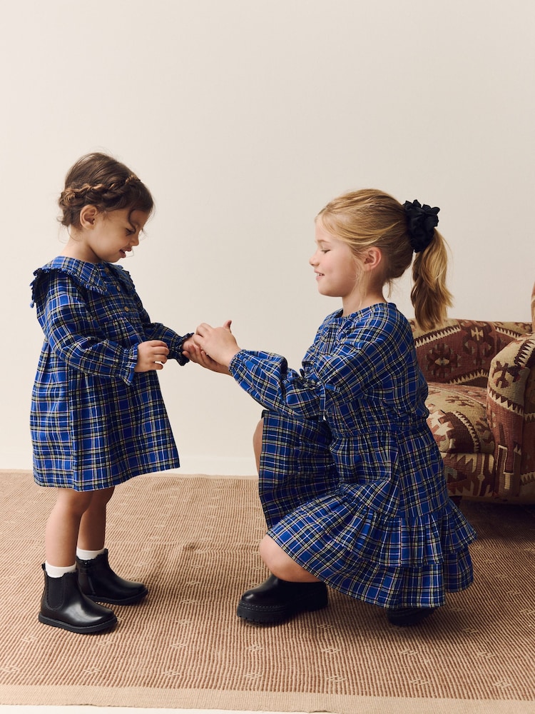 Buy Cobalt Blue Check Long Sleeve Collar Dress (3mths-8yrs) from