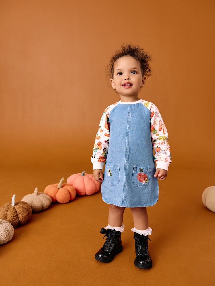 Pumpkin Print Raglan Denim Dress (3mths-8yrs) - Image 1 of 10 Pumpkin Print Raglan Denim Dress (3mths-8yrs) - Image 1 of 10