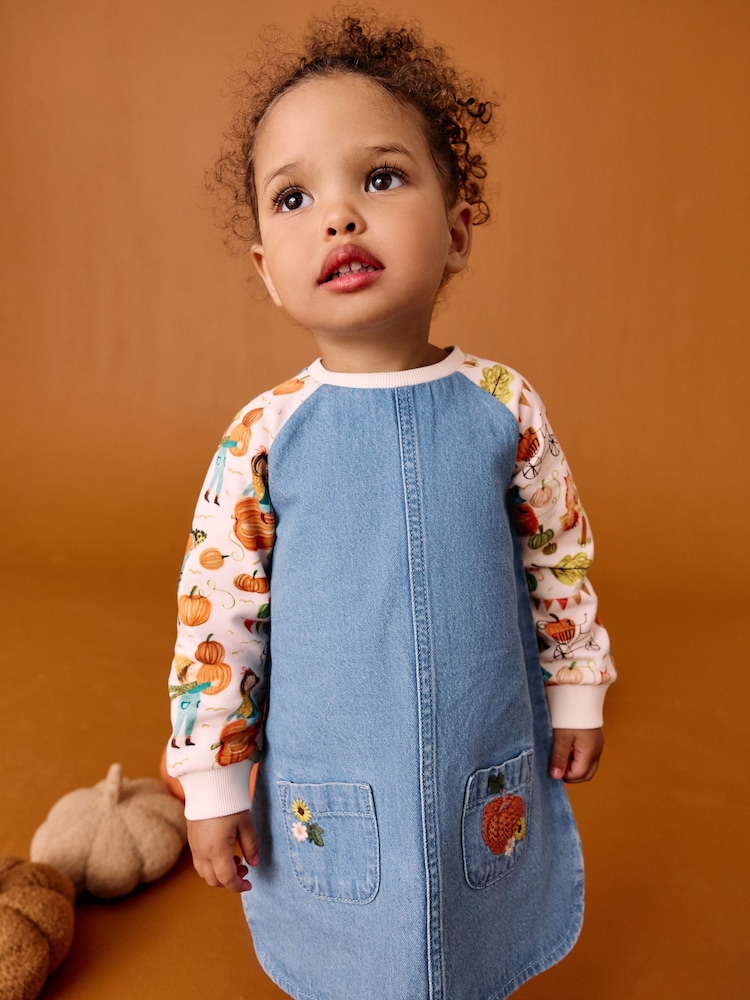Pumpkin Print Raglan Denim Dress (3mths-8yrs) - Image 2 of 10 Pumpkin Print Raglan Denim Dress (3mths-8yrs) - Image 2 of 10