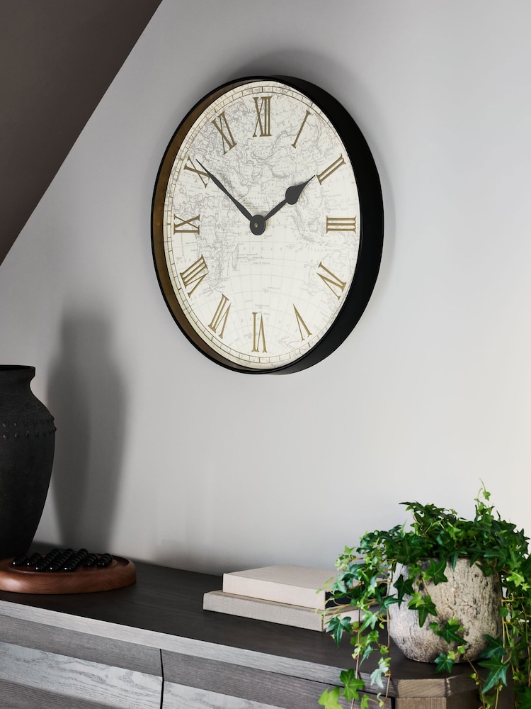 Black Map Print Wall Clock - Image 2 of 5