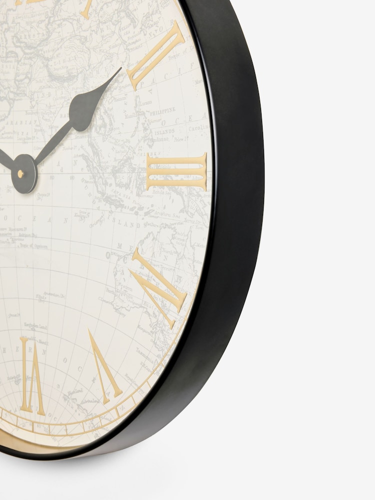 Black Map Print Wall Clock - Image 5 of 5