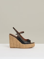 Reiss Chocolate/Black Camila Leather Whipstitch Wedges Sandals - Image 1 of 5
