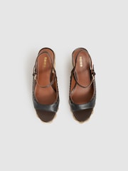 Reiss Chocolate/Black Camila Leather Whipstitch Wedges Sandals - Image 3 of 5