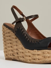 Reiss Chocolate/Black Camila Leather Whipstitch Wedges Sandals - Image 5 of 5
