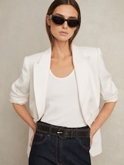Reiss Chocolate Gia Leather Whipstitch Belt - Image 2 of 4
