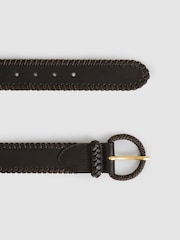 Reiss Chocolate Gia Leather Whipstitch Belt - Image 3 of 4