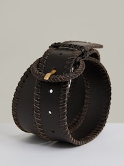 Reiss Chocolate Gia Leather Whipstitch Belt - Image 4 of 4