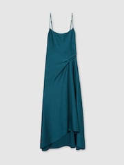 Reiss Teal Zoey Petite Satin Drape-Detail Slip Dress - Image 2 of 7