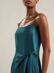 Reiss Teal Zoey Petite Satin Drape-Detail Slip Dress - Image 3 of 7