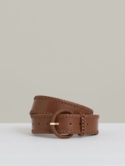 Reiss Tan Gia Leather Whipstitch Belt - Image 1 of 4