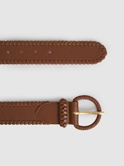 Reiss Tan Gia Leather Whipstitch Belt - Image 3 of 4