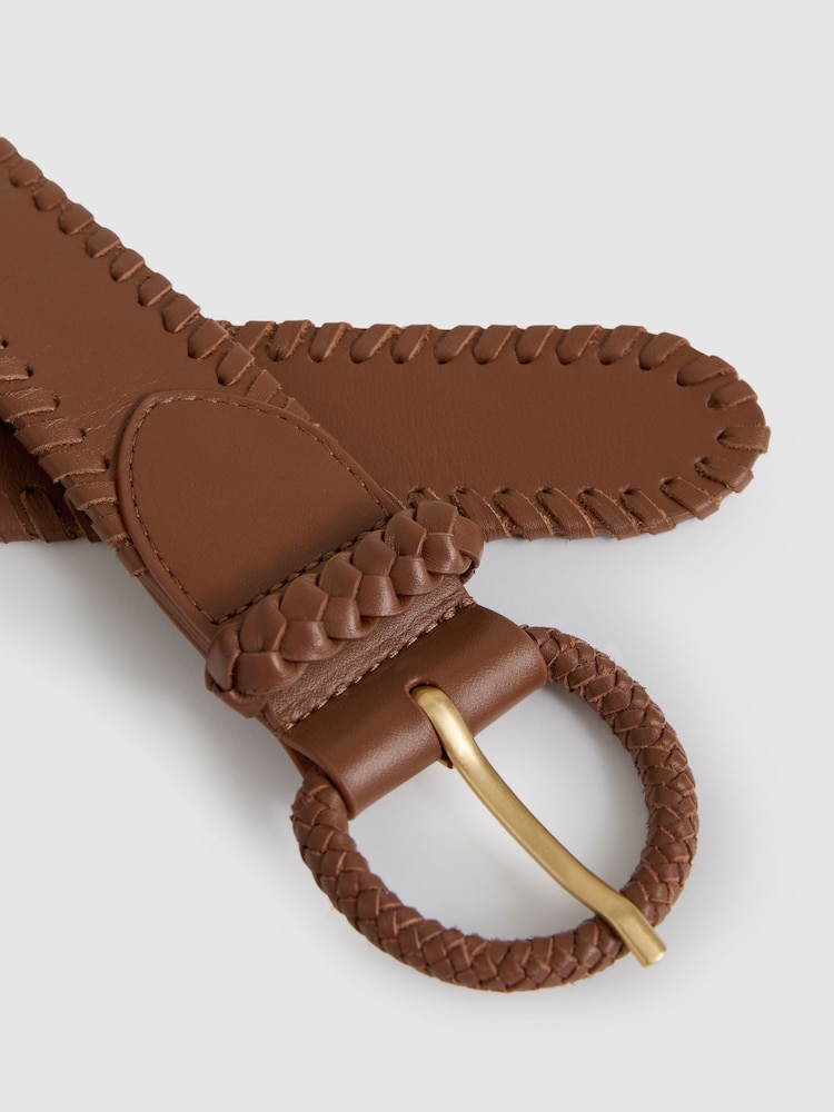 Reiss Tan Gia Leather Whipstitch Belt - Image 4 of 4