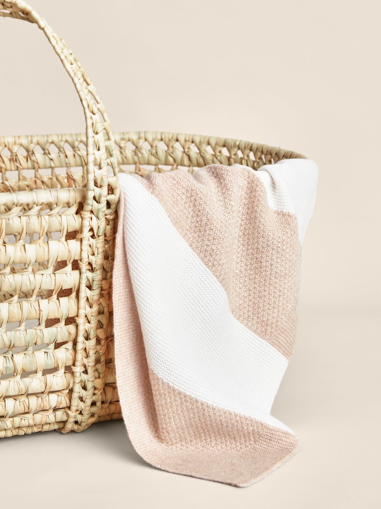 Reiss Neutral Liveley Wool-Cashmere Knitted Stripe Blanket - Image 1 of 5