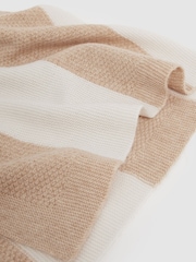 Reiss Neutral Liveley Wool-Cashmere Knitted Stripe Blanket - Image 5 of 5