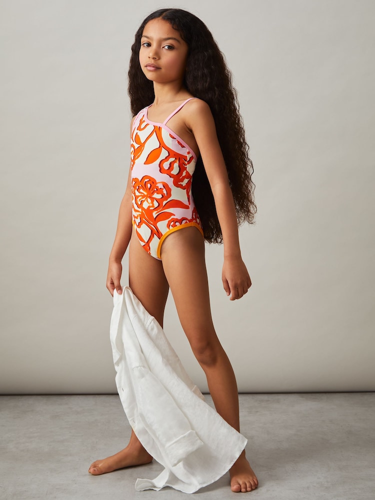 Reiss Goldie Floral Print One Shoulder Swimsuit - Imagen 1 de 4