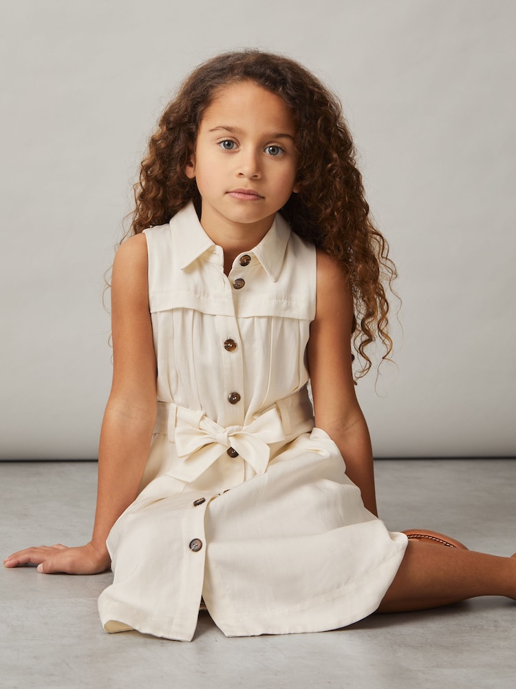 Reiss Ivory Heidi 9-13 yrs Tie-Waist Collared Dress - Image 1 of 4