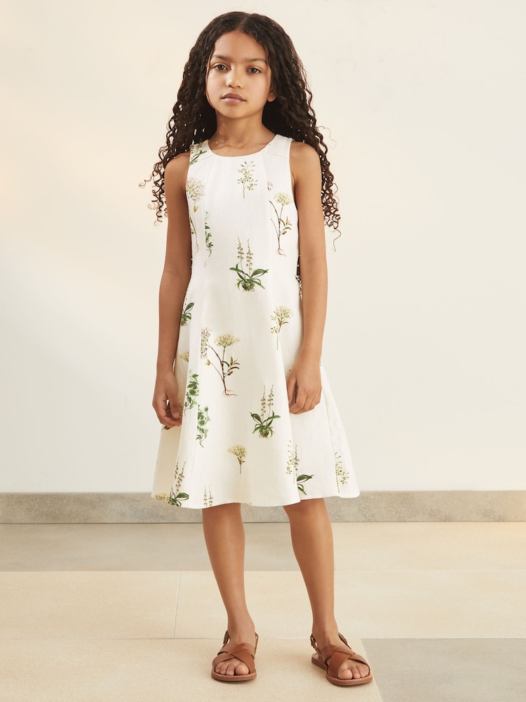 Reiss Ivory Elise 9-13 yrs Reiss | NYBG Linen Floral Flared Dress - Image 1 of 6