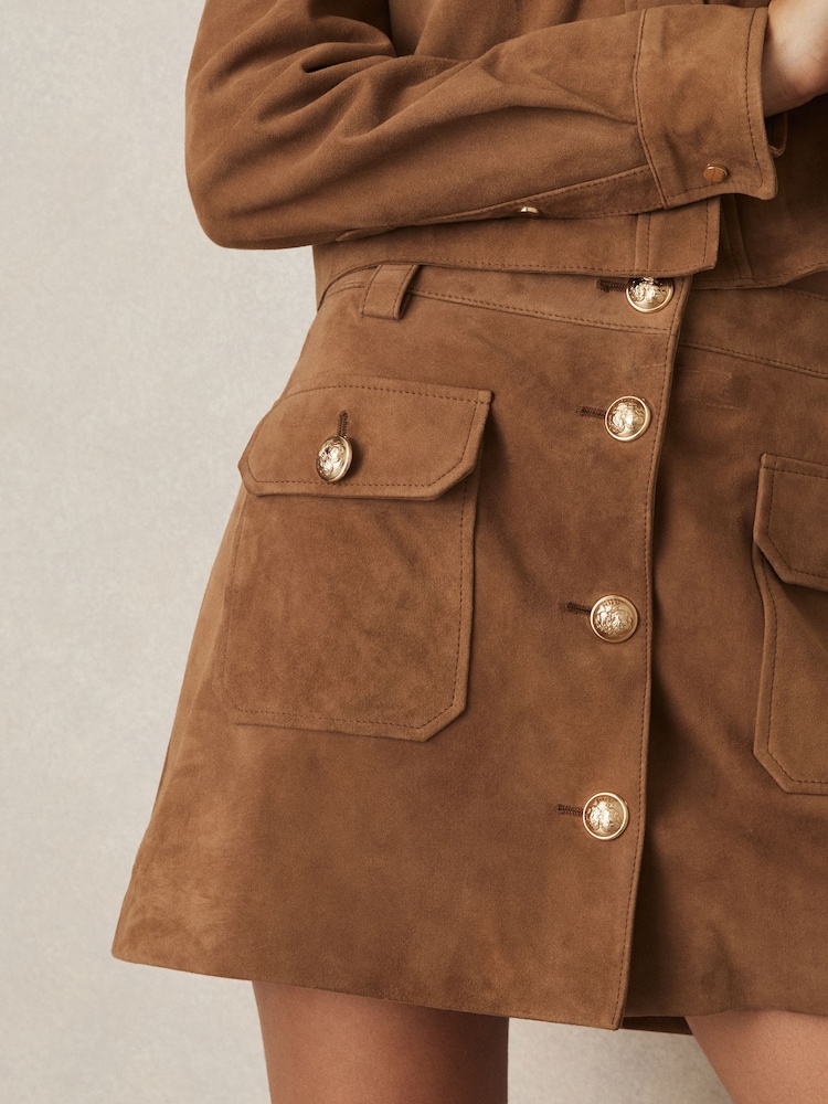 Reiss Connie Suede Button-Through Mini Skirt - Image 4 of 7