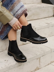 Linzi Black Cleo Patent & Suede Brogue Style Chelsea Boots - Image 1 of 5