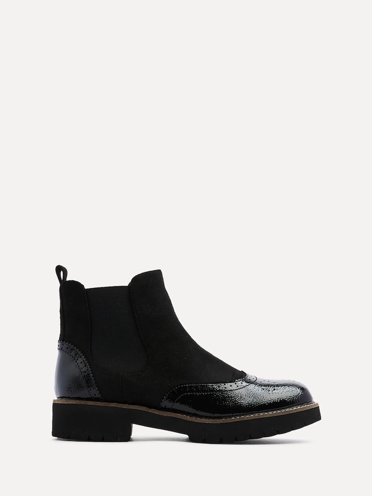 Linzi Black Cleo Patent & Suede Brogue Style Chelsea Boots - Image 2 of 5
