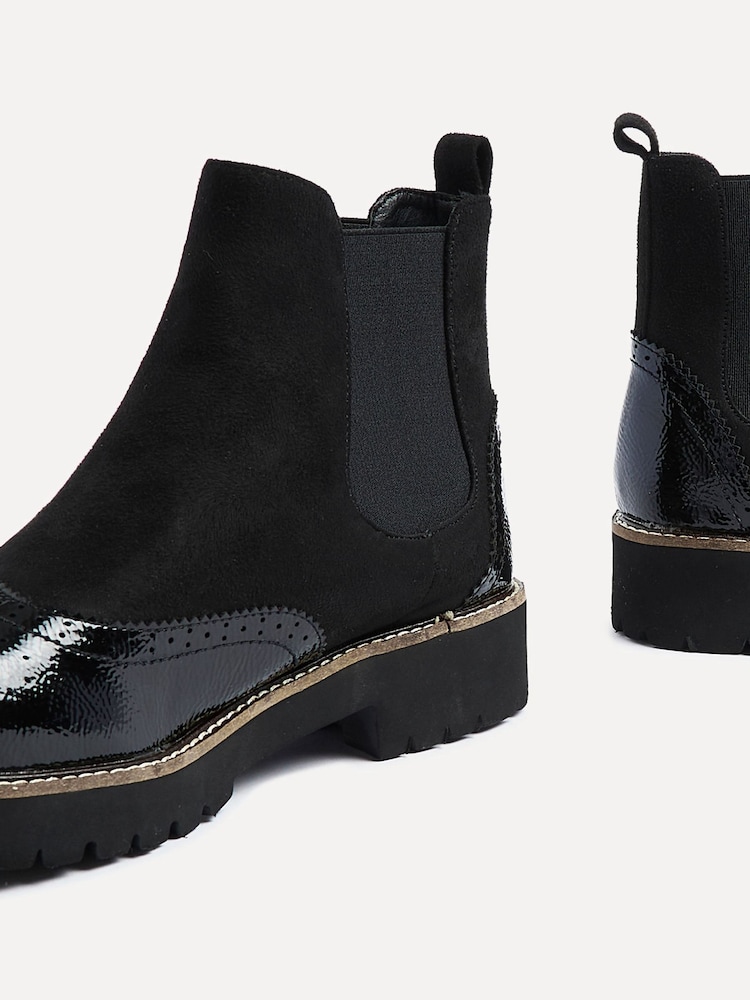 Linzi Black Cleo Patent & Suede Brogue Style Chelsea Boots - Image 5 of 5