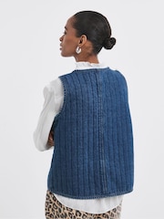 JD Williams Blue Denim Tie Front Quilted Gilet - Image 2 of 4